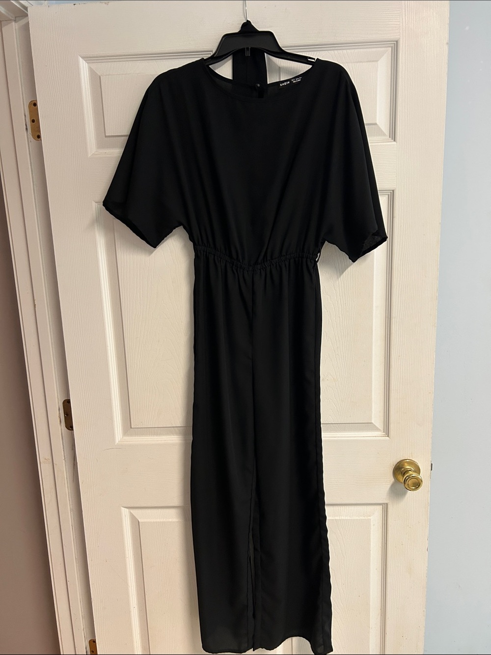 SHEIN Black Short-Sleeve Pantsuit with Elastic Waist and Tie/Belt WORN ONCE